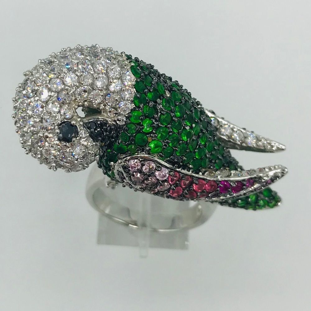 NEW RHODIUM PLATED CZ PARROT RING - Picture 4 of 16